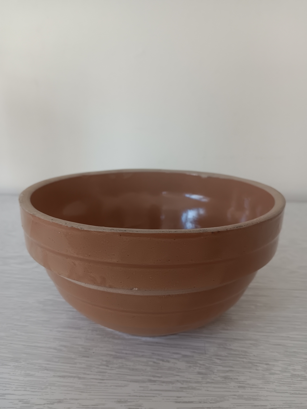Antique Vintage Yellow Ware Light Brown Beehive Ceramic Pottery Mixing Bowl 7"